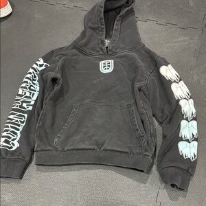 Black Hoodie with Bold Sleeve Graphics